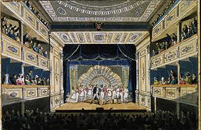 Aufführung von Ferdinand Raimunds Der Bauer als Millionär im Leopoldstäd Theater Wien von Österreichischer Maler