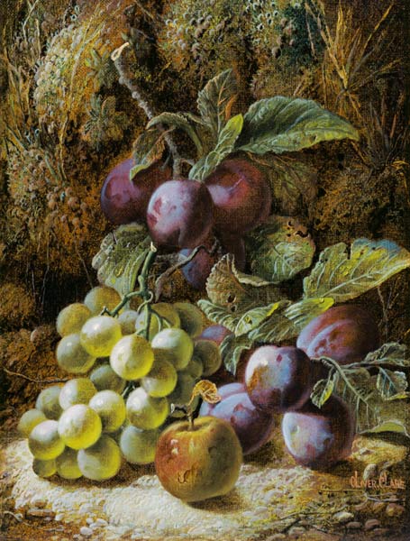 Still Life with Plums and Grapes von Oliver Clare
