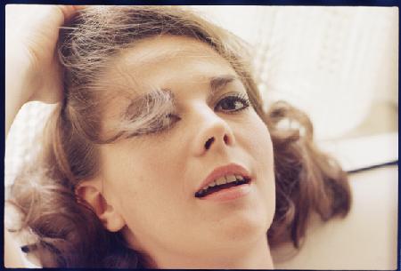 Natalie Wood at home with head on pillow 1966