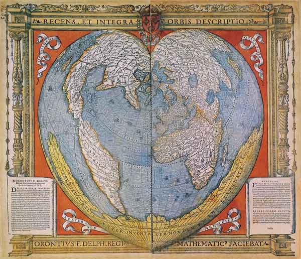 Weltkarte in Herzform von Oronce Fine