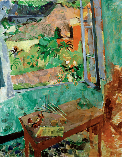 Atelier mit Fensterausblick auf Haus und Brücke, Levanto von Oskar Moll