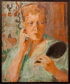 Porträt Margarethe mit schwarzem Handspiegel 1920