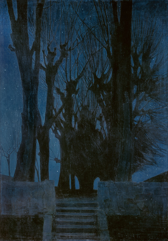 Weidenbäume bei Nacht von Oskar Zwintscher