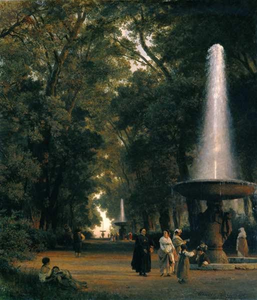 Parklandschaft mit Springbrunnen.