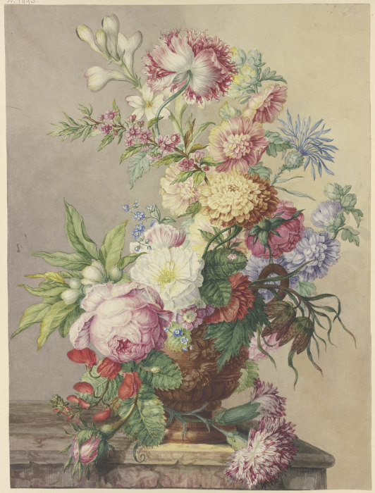 Blumenstrauß in einer Vase auf einem Marmortisch von Oswald Wijnen