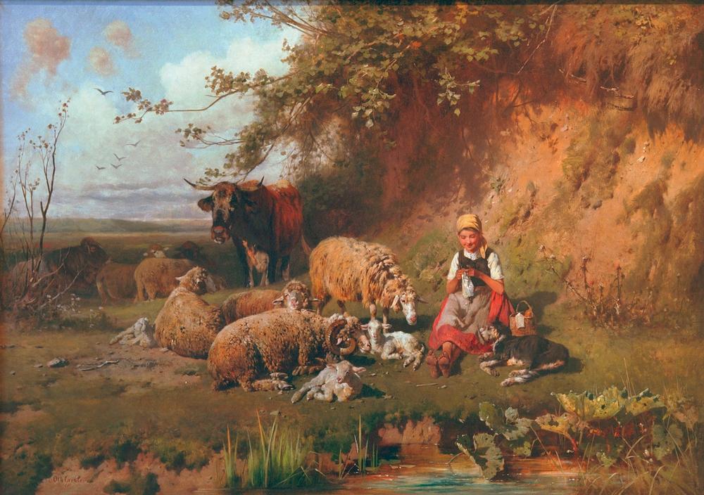 Mädchen mit Schafen von Otto Gebler