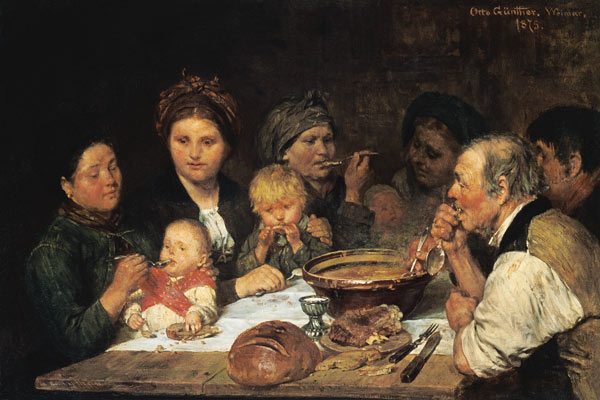 Arbeiterfamilie an einem Esstisch, Thueringen von Otto Günther