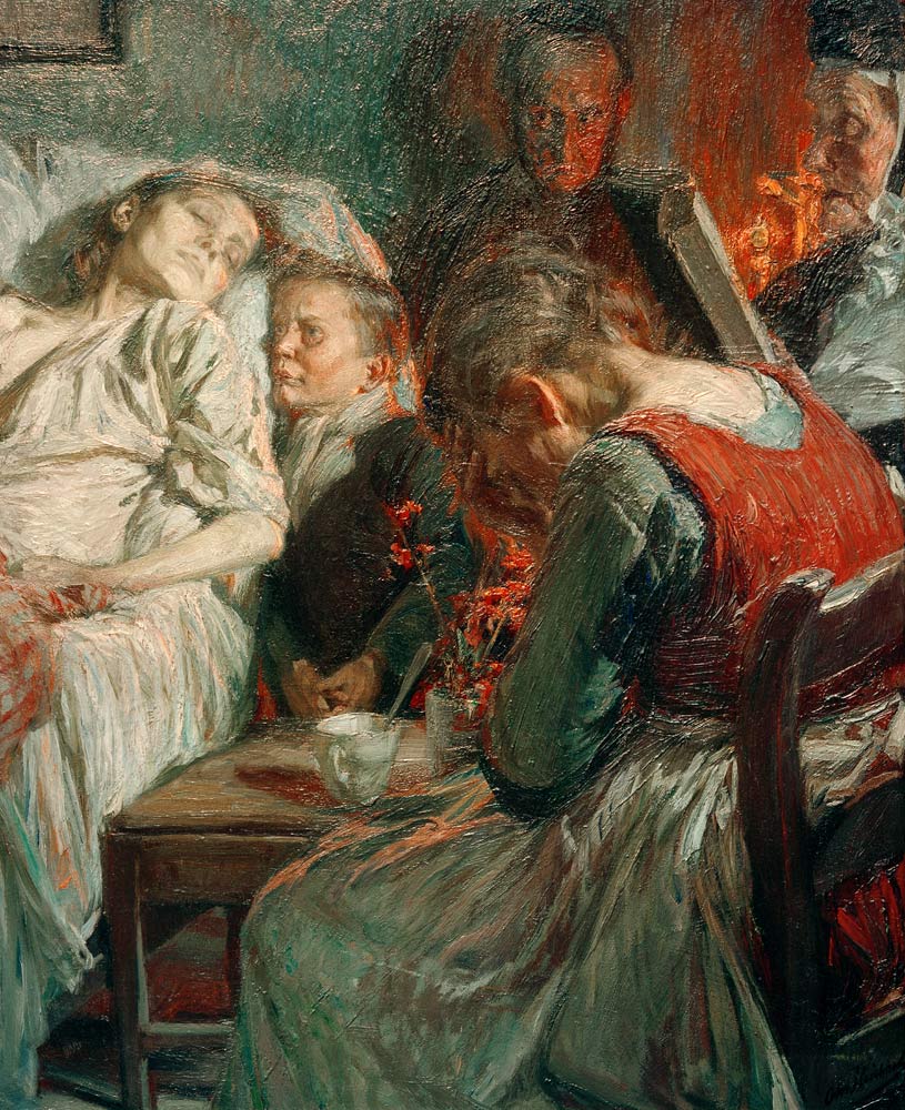 Trauernde an einem Sterbebett (Totenandacht) von Otto Heichert