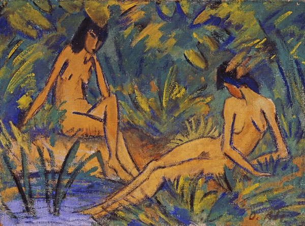 Girls sitting by the water von Otto Mueller
