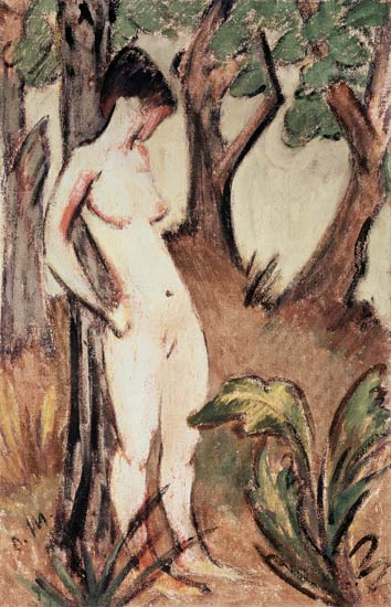 Nude Standing Against a Tree von Otto Mueller