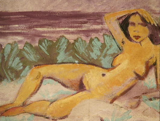 Reclining Nude, c.1914 (oil on canvas) (see 178118 for recto) von Otto Mueller