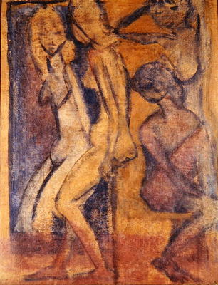 Three Girls, 1922 (oil on canvas) (see 274039 for recto) von Otto Mueller