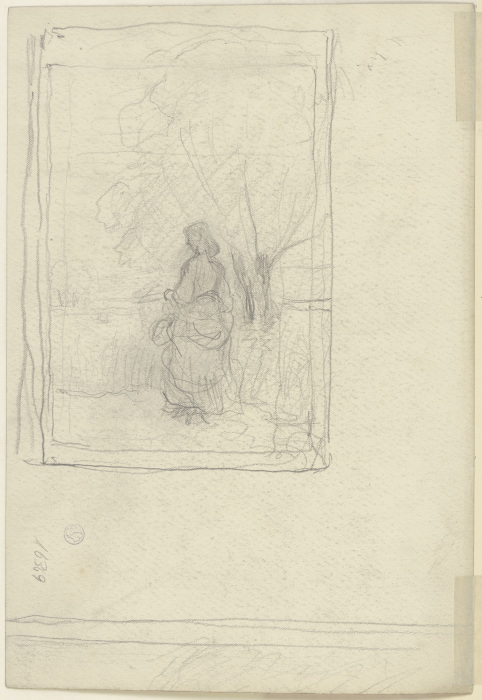 Frau, an einem Baum stehend von Otto Scholderer