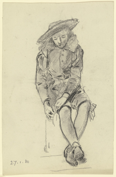 Sitzender Knabe in historischer Tracht aus der "Vorbereitung zum Kostümball", Variante von Otto Scholderer