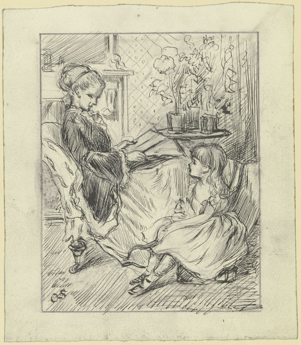 Vorlesende Frau mit Kind von Otto Scholderer