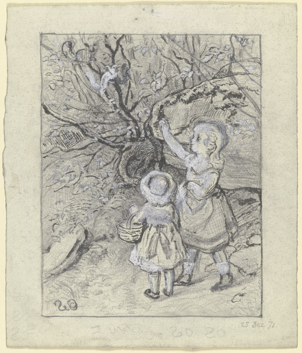 Zwei Kinder an einem Busch von Otto Scholderer