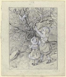 Zwei Kinder an einem Busch