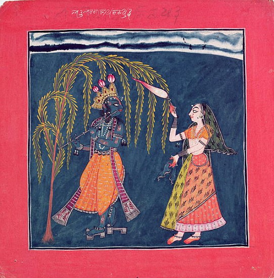 Krishna playing a flute, from the ''Vahula Raga'', Basohli, c.1710 von Pahari School