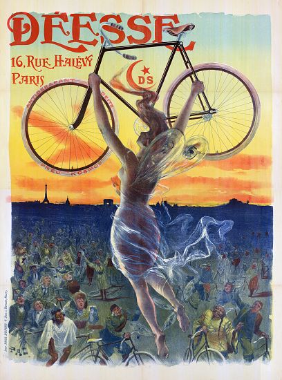 Vintage French Poster of a Goddess with a Bicycle von Pal