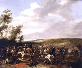 Battle Scene at Lutzen between King Gustavus Adolfus of Sweden against the Troops of Wallenstein 1632