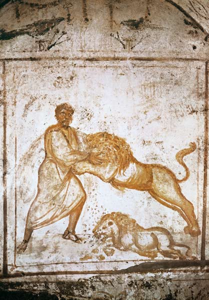 Samson wrestling with the lions von Paleo-Christian