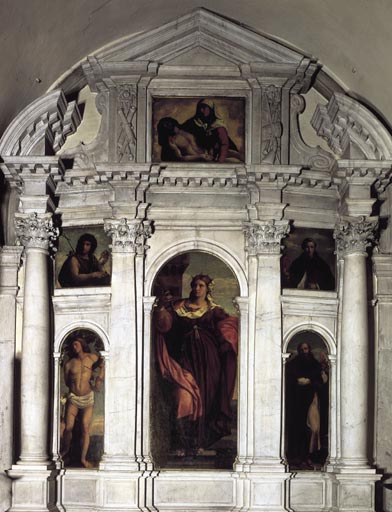 Heilige Barbara zwischen den Heiligen Sebastian und Antonius von Palma il Vecchio (eigentl. Jacopo Negretti)