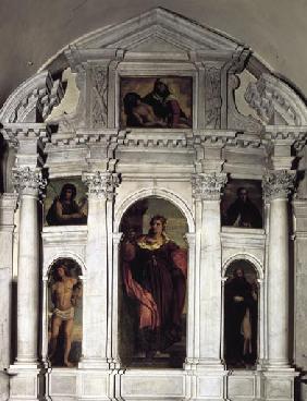 Heilige Barbara zwischen den Heiligen Sebastian und Antonius 1520
