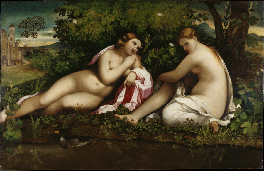 Zwei ruhende Nymphen (Jupiter in Gestalt der Diana und Kallisto?) von Palma il Vecchio (eigentl. Jacopo Negretti)