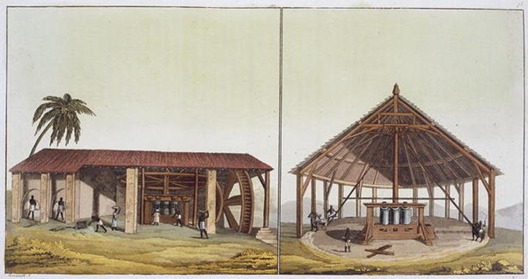 Slaves at work in the sugarmills, Antilles (colour engraving) von Paolo Fumagalli