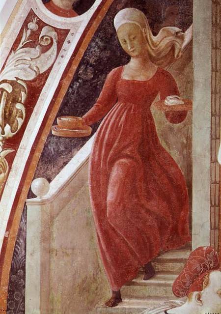 The Birth of the Virgin, detail of a maid servant descending a staircase, from the fresco cycle of T von Paolo Uccello