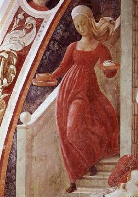 The Birth of the Virgin, detail of a maid servant descending a staircase, from the fresco cycle of T 1433-34