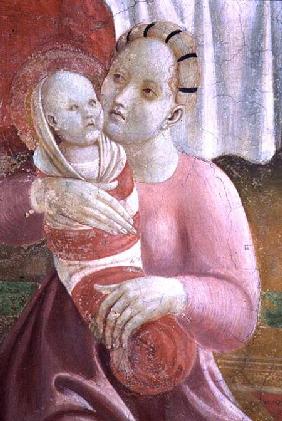 The Lives of The Virgin and St. Stephen, detail showing a mother and child, from the Cappella dell'A 1433-34