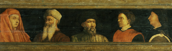  Portraits of Giotto (c.1266-1337) Uccello, Donatello (c.1386-1466) Manetti (c.1405-60) and Brunelle von Paolo Uccello