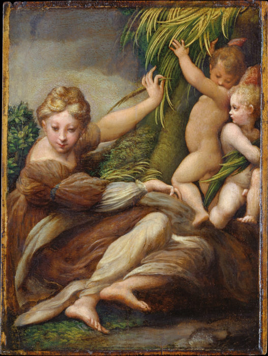 Märtyrerin mit zwei Engelsknaben (Die heilige Katharina von Alexandrien?) von Parmigianino