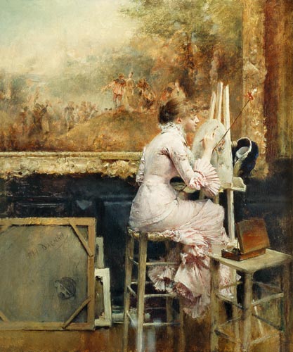 Young Watercolourist in the Louvre von Pascal A.J. Dagnan-Bouveret
