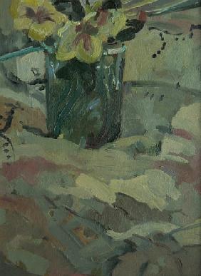Yellow flowers in green pot