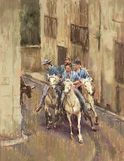 The Bull Run in Soubes (pastel on paper)  von  Pat  Maclaurin