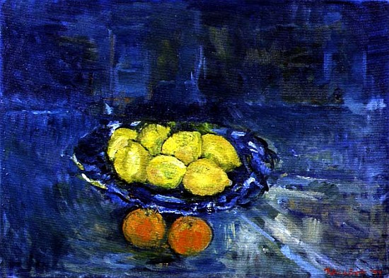 Lemons in a Blue Bowl, 1997 (oil on canvas)  von Patricia  Espir
