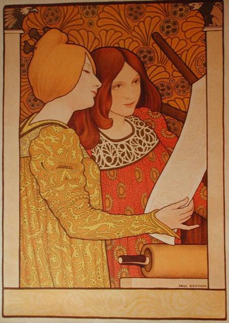 Two girls with a printing press von Paul Berthon