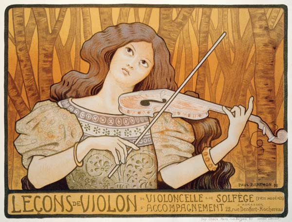 Reproduction of a poster advertising 'Violin Lessons', Rue Denfert-Rochereau, Paris, 1898 von Paul Berthon