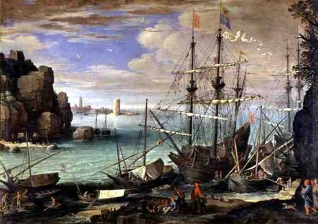 Scene of a Sea Port von Paul Brill or Bril