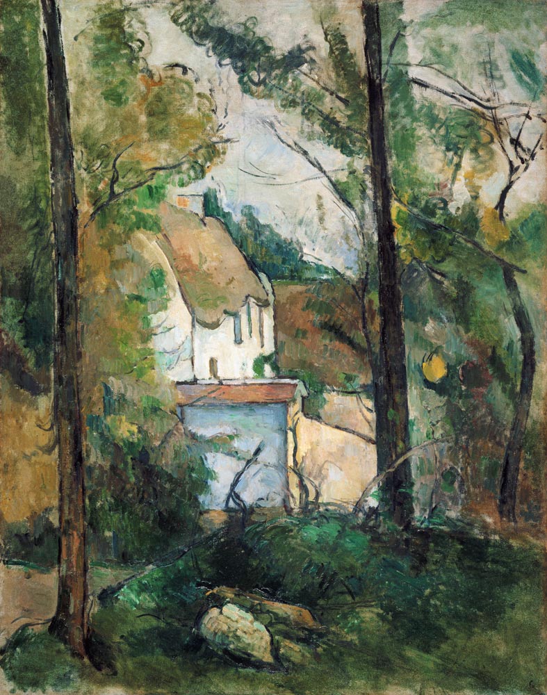 Blick durch Bäume auf ein Haus (Auvers) von Paul Cézanne