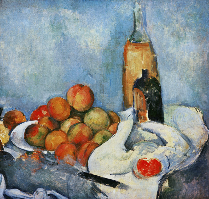 Flaschen und Pfirsiche von Paul Cézanne