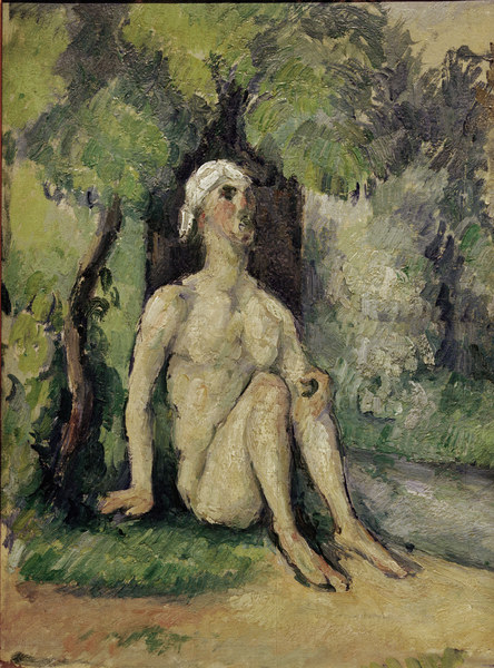 Badender am Wasser sitzend von Paul Cézanne