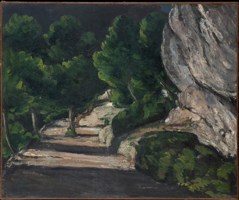 Landschaft. Straße mit Bäumen im Felsgebirge von Paul Cézanne