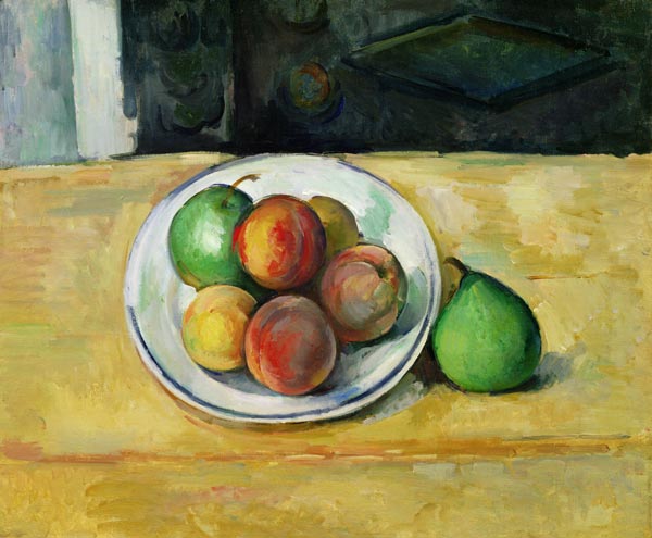Still Life with a Peach and Two Green Pears von Paul Cézanne