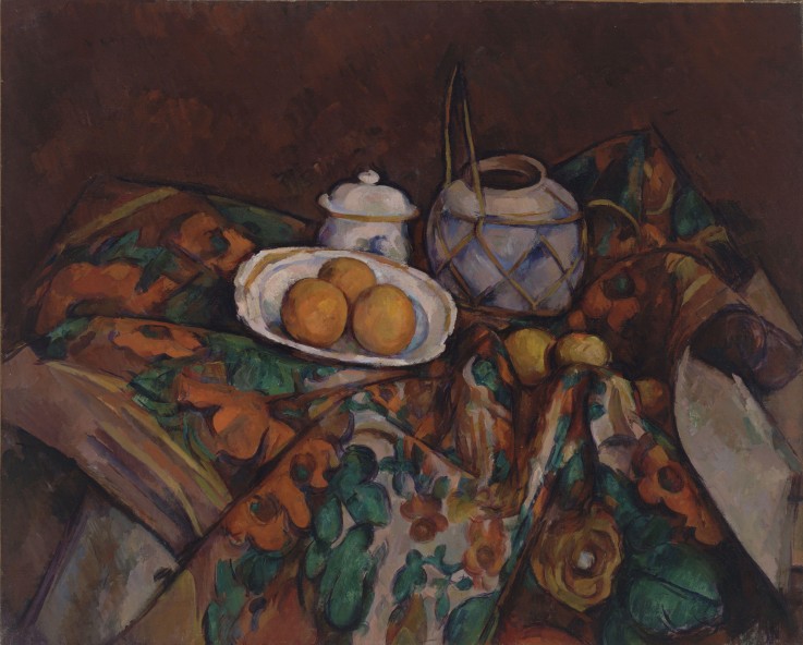 Stillleben mit Ingwergefäß, Zuckerdose und Orangen von Paul Cézanne