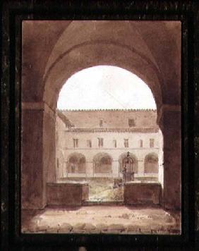 View of a Cloister with a Well (sepia w/c on paper)