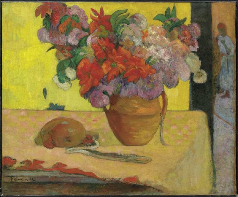 Blumen in einer Vase und eine Feldflasche von Paul Gauguin