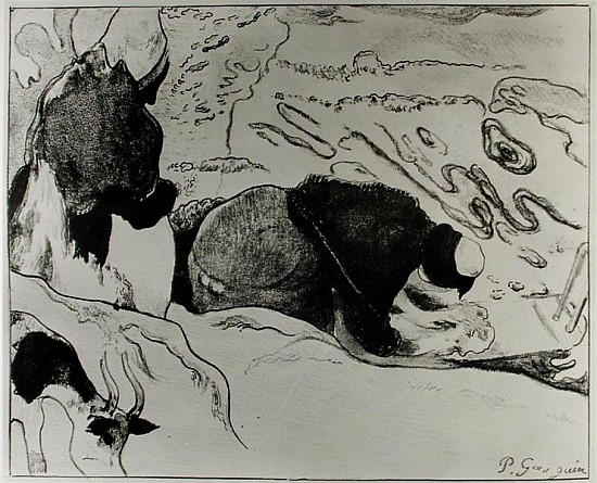 Breton Washerwomen, 1889 (zincograph on paper) von Paul Gauguin